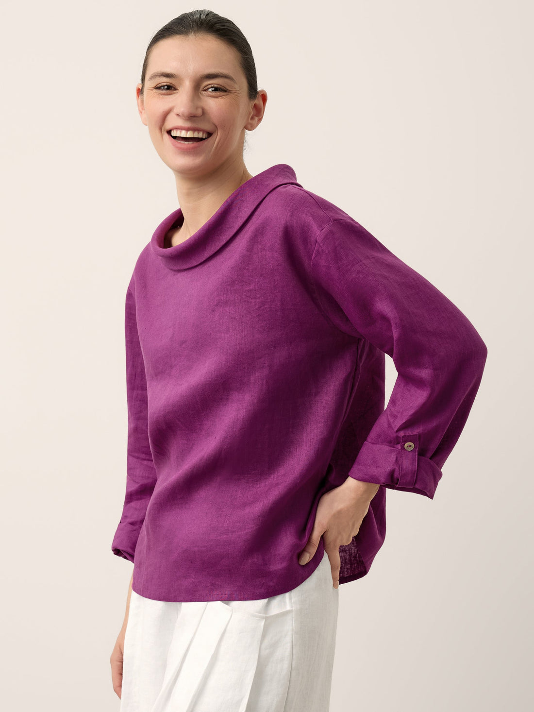 100% Linen Garment-Dyed Straight Blouse