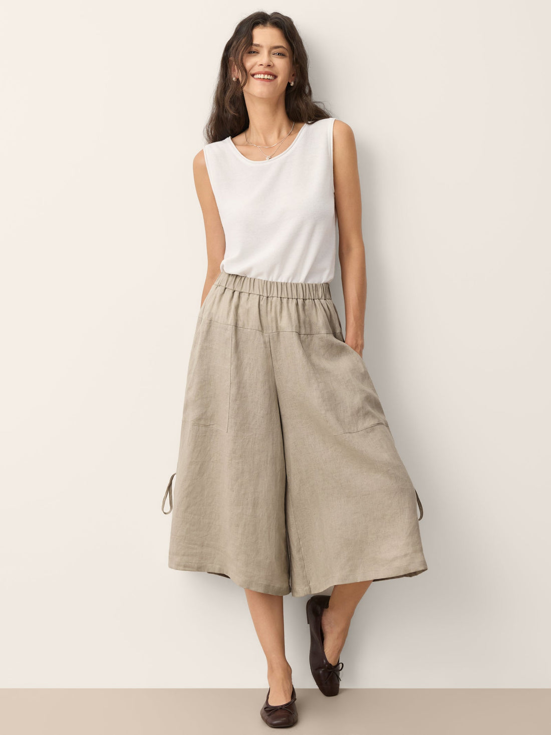 100% Linen Wide Leg Barrel Pants