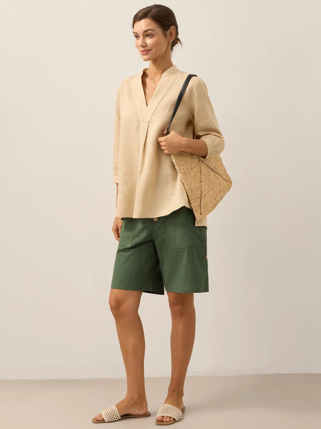 100% Linen Pleated A-Line Shirt