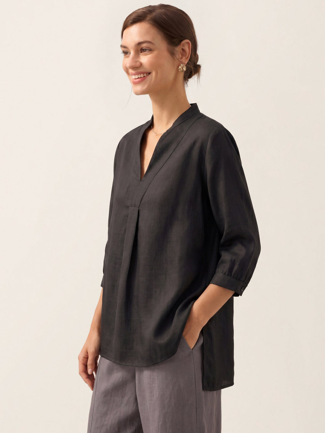 100% Linen Pleated A-Line Shirt