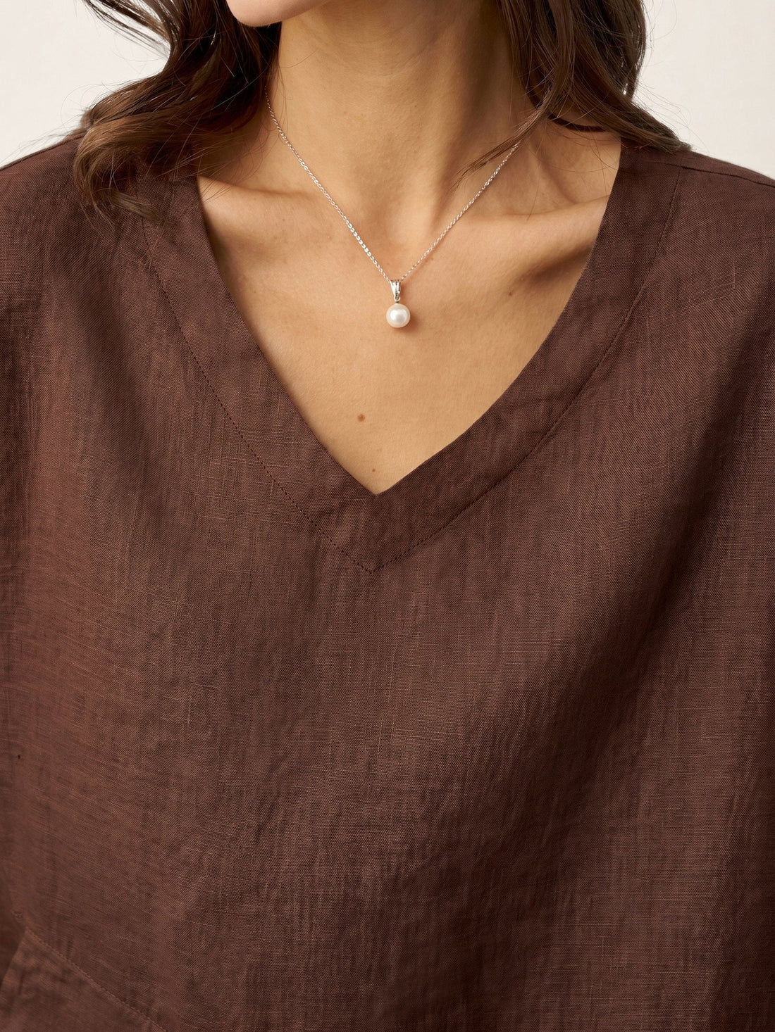 Linen Asymmetric V-Neck Half-Sleeve Shirt