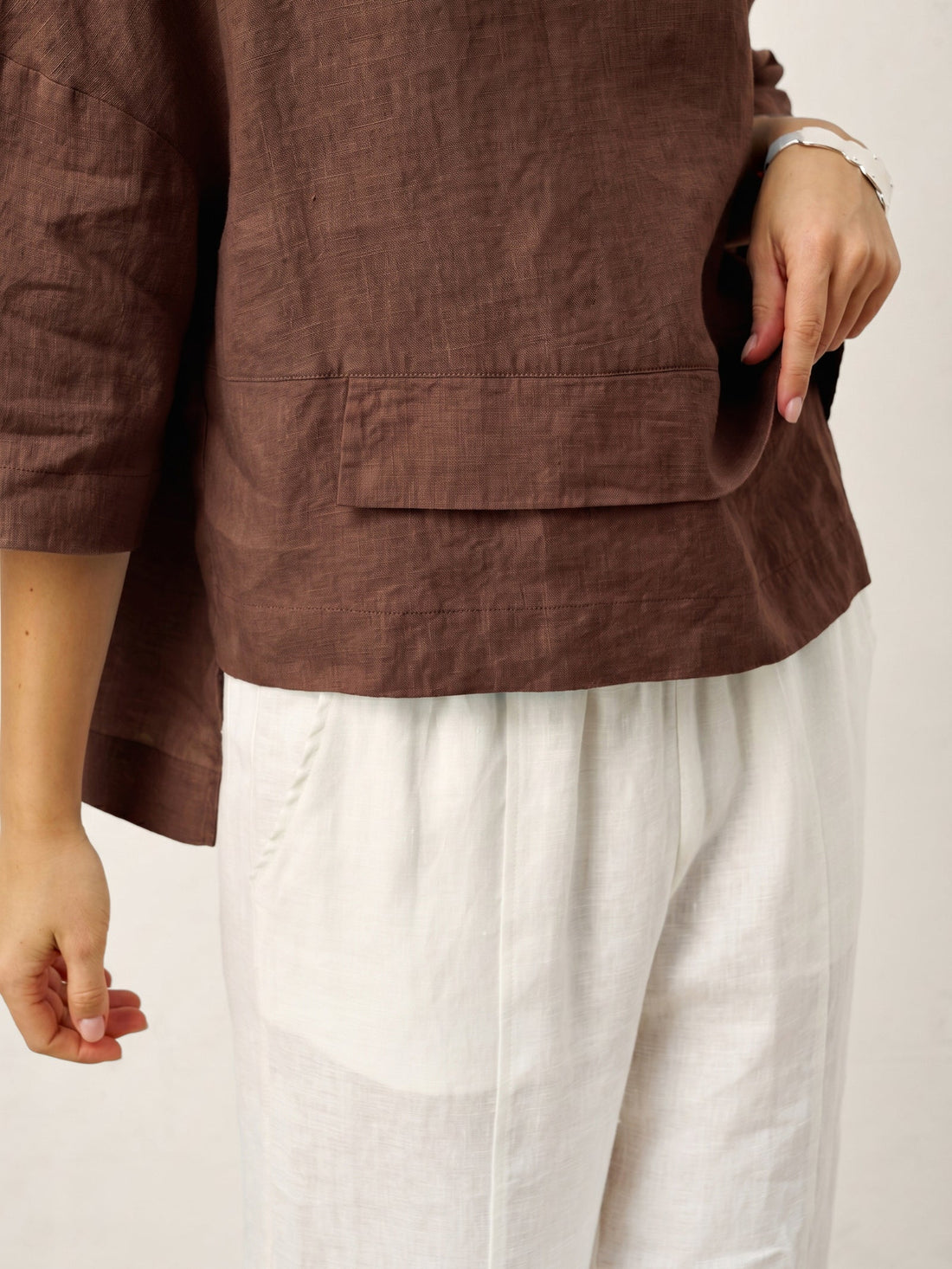 Linen Asymmetric V-Neck Half-Sleeve Shirt
