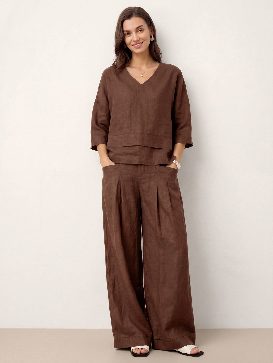 Linen Asymmetric V-Neck Half-Sleeve Shirt