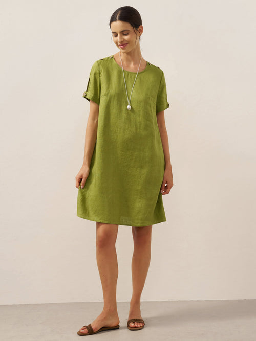 100% Linen Round Neck Mini Dress