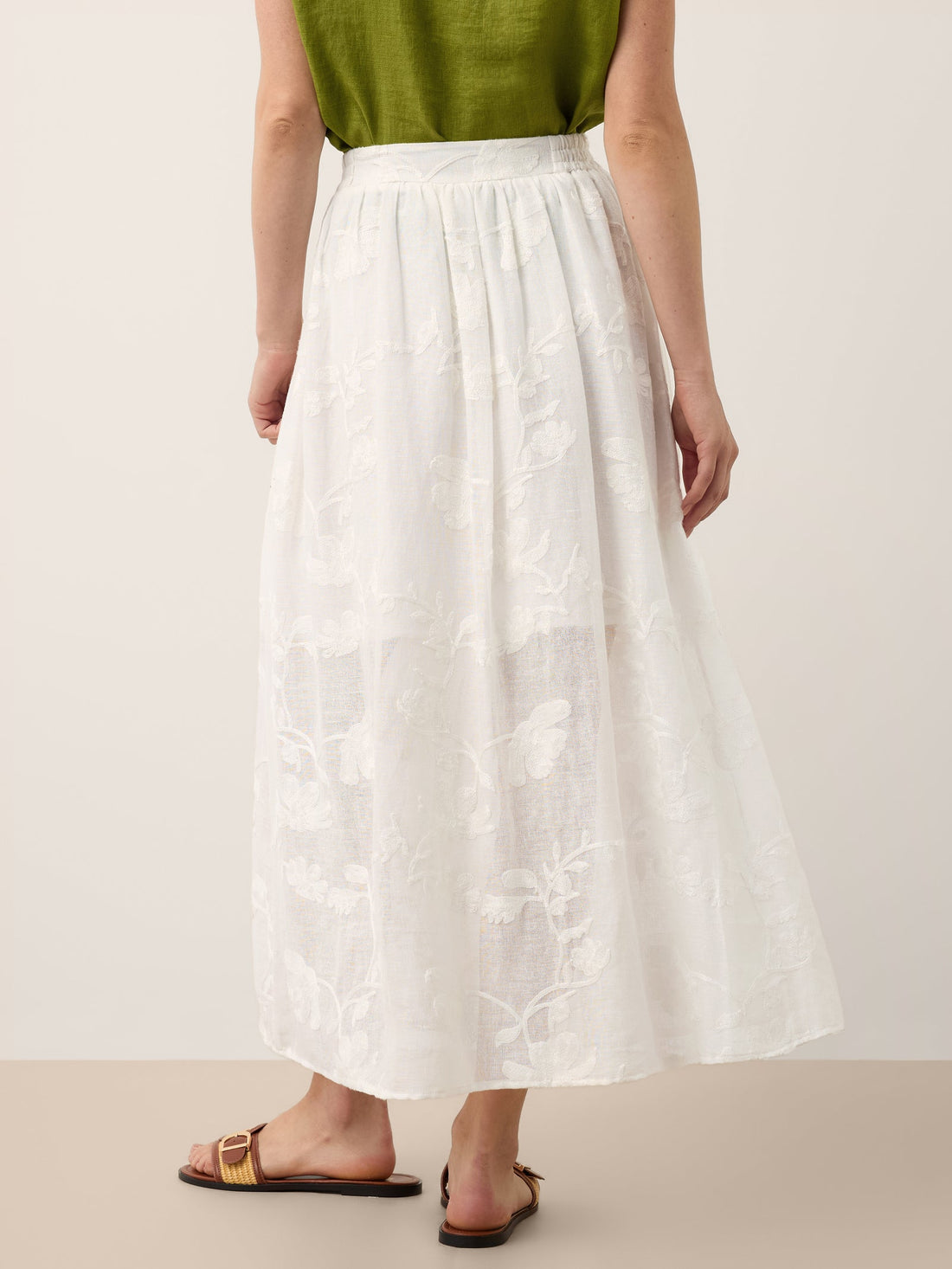 100% Linen Elastic Waist Midi Skirt