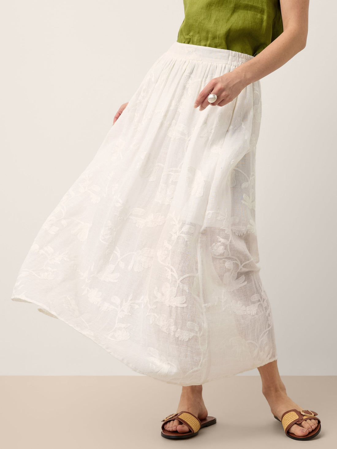 100% Linen Elastic Waist Midi Skirt