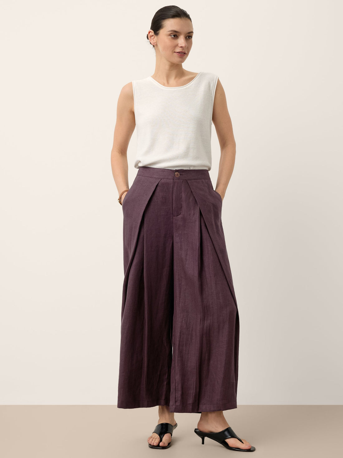100% Linen Pleated Wide Leg Culottes