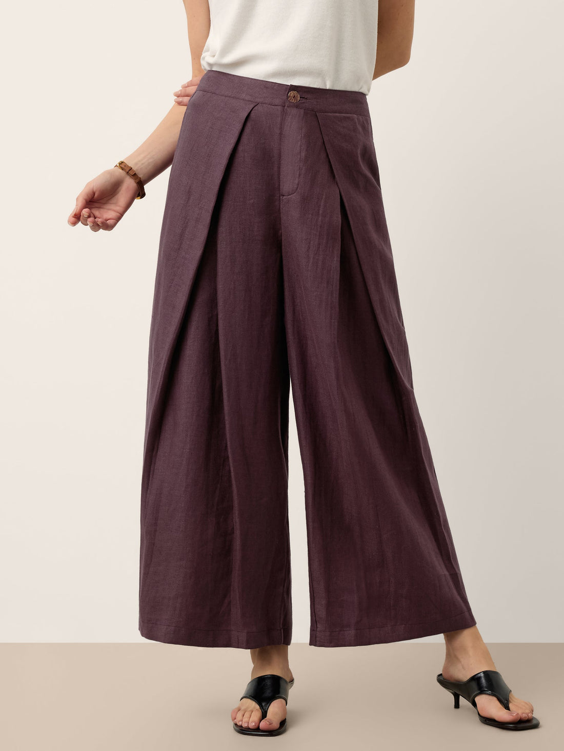 100% Linen Pleated Wide Leg Culottes