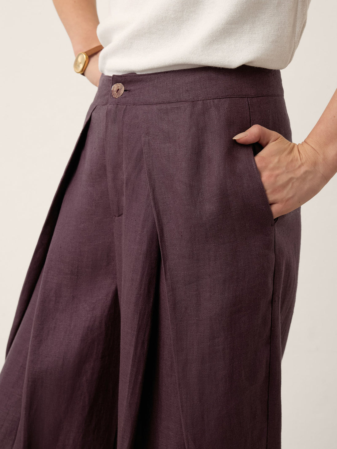 100% Linen Pleated Wide Leg Culottes