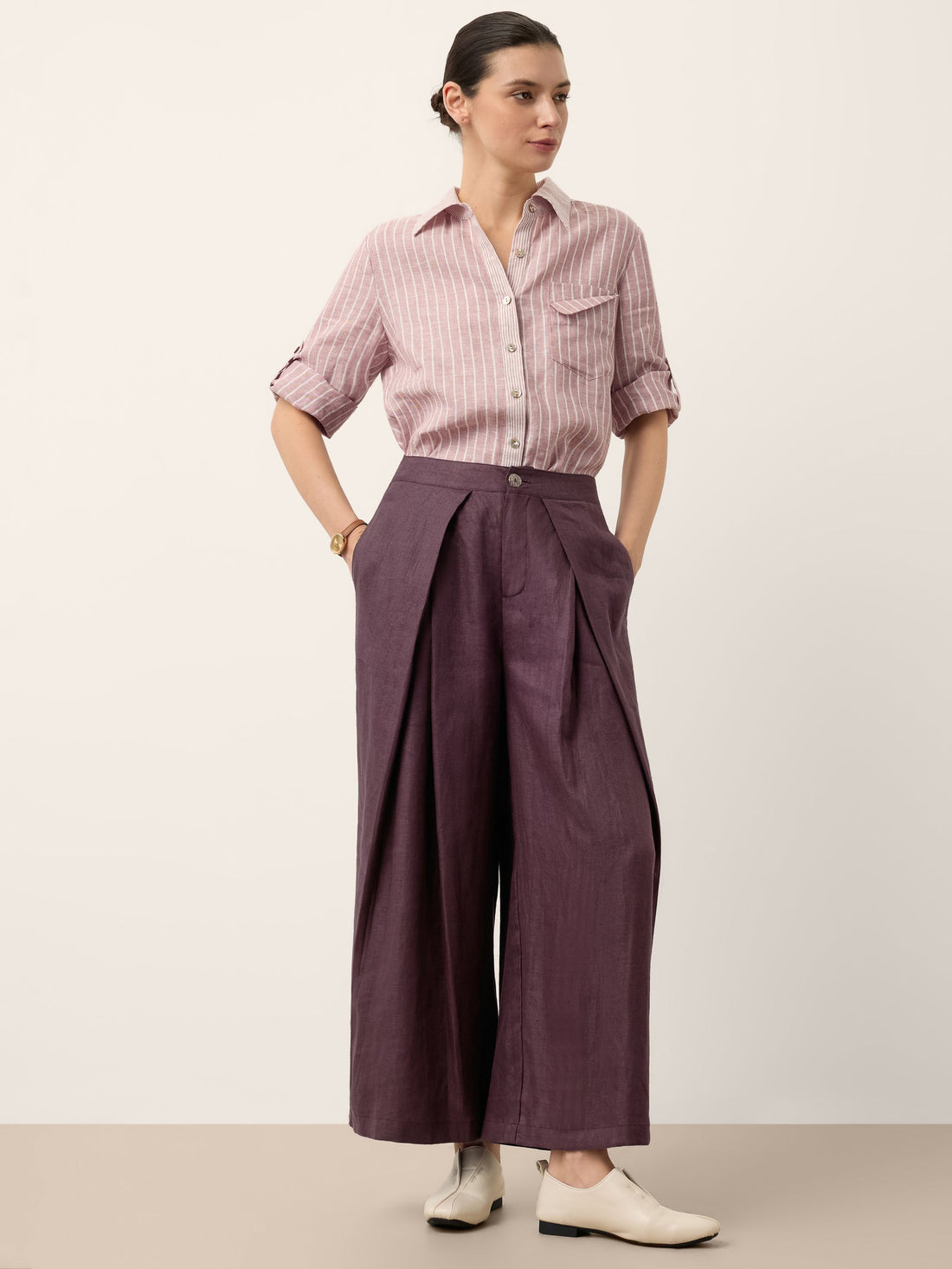 100% Linen Pleated Wide Leg Culottes