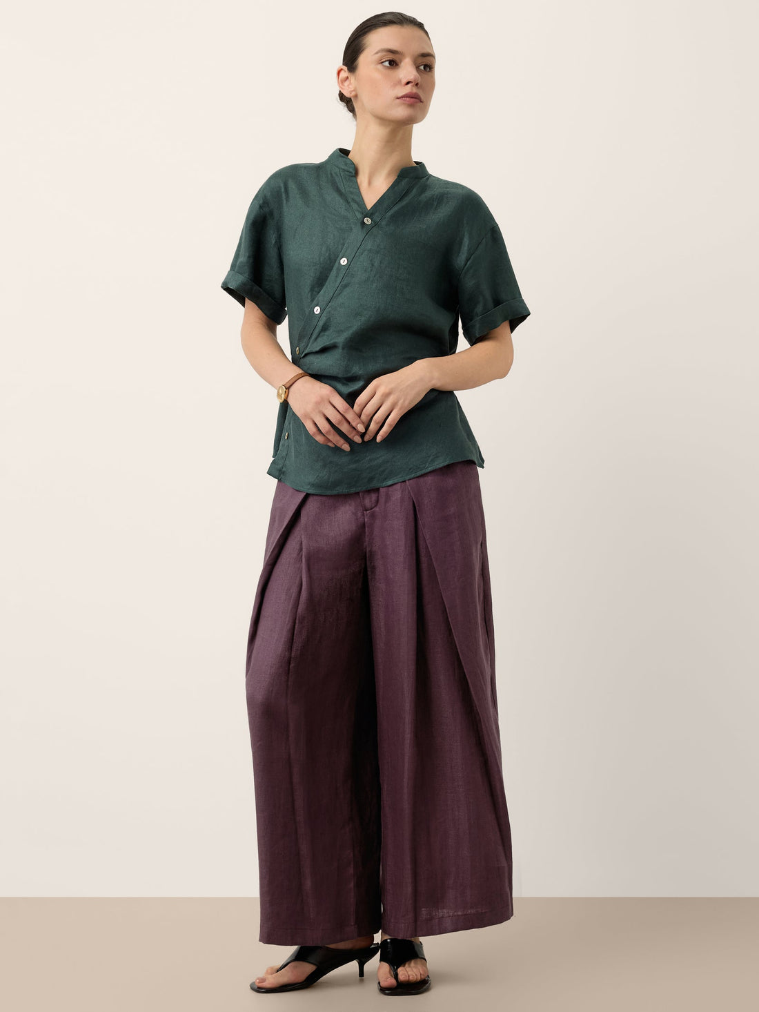 100% Linen Pleated Wide Leg Culottes