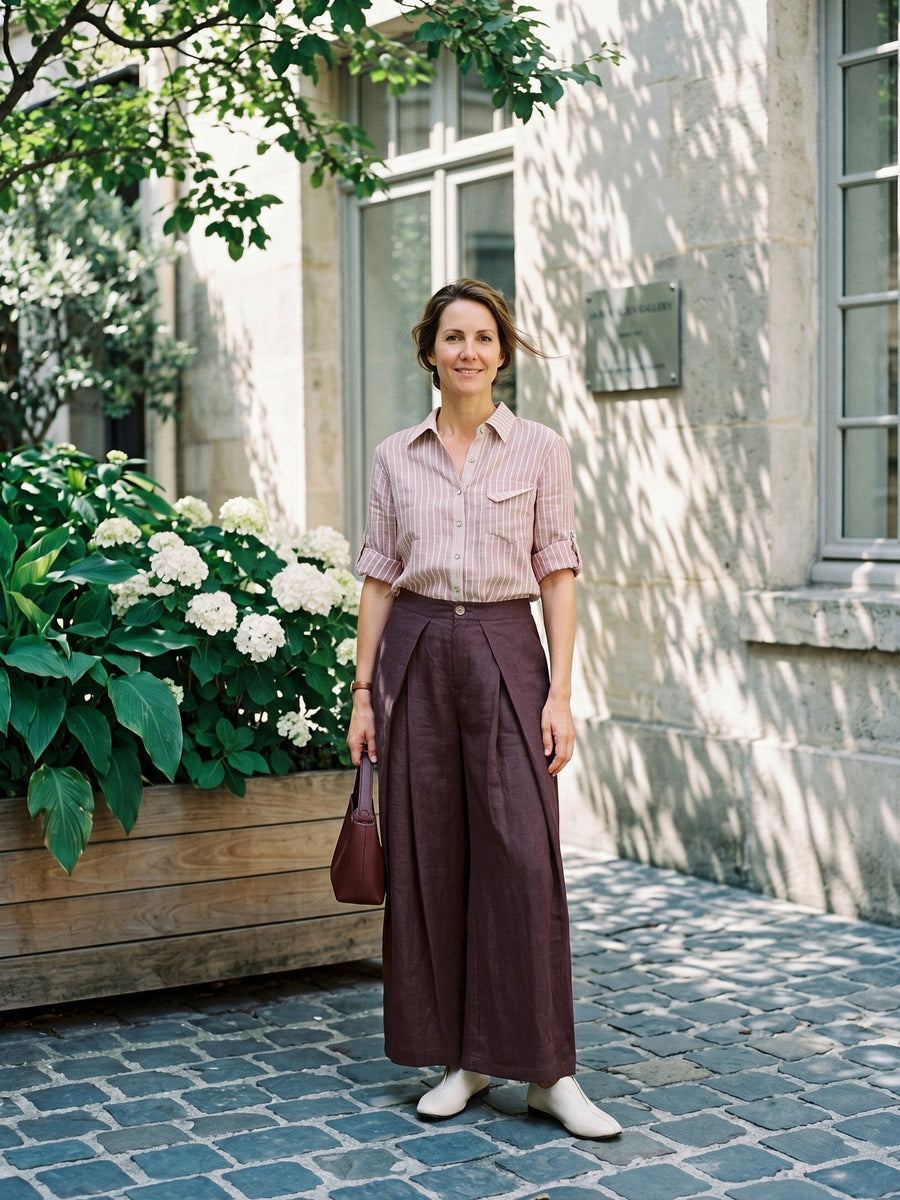 100% Linen Pleated Wide Leg Culottes