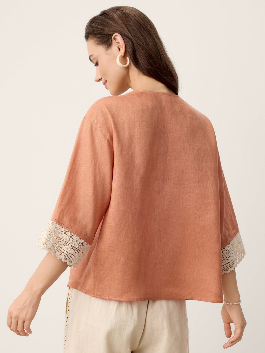 100% Linen Garment-Dyed V-Neck Blouse