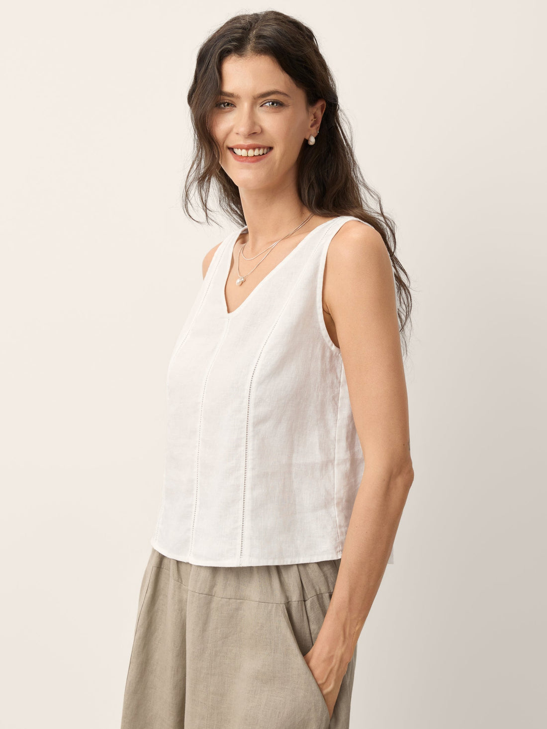 100% Linen Semi-Sheer V-Neck Tank Top