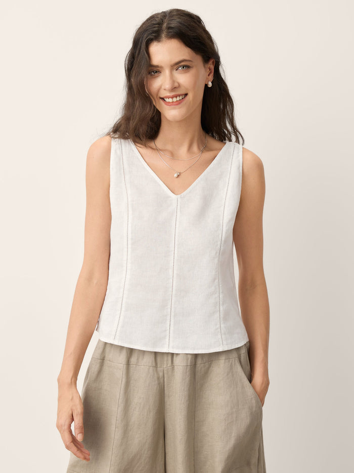 100% Linen Semi-Sheer V-Neck Tank Top