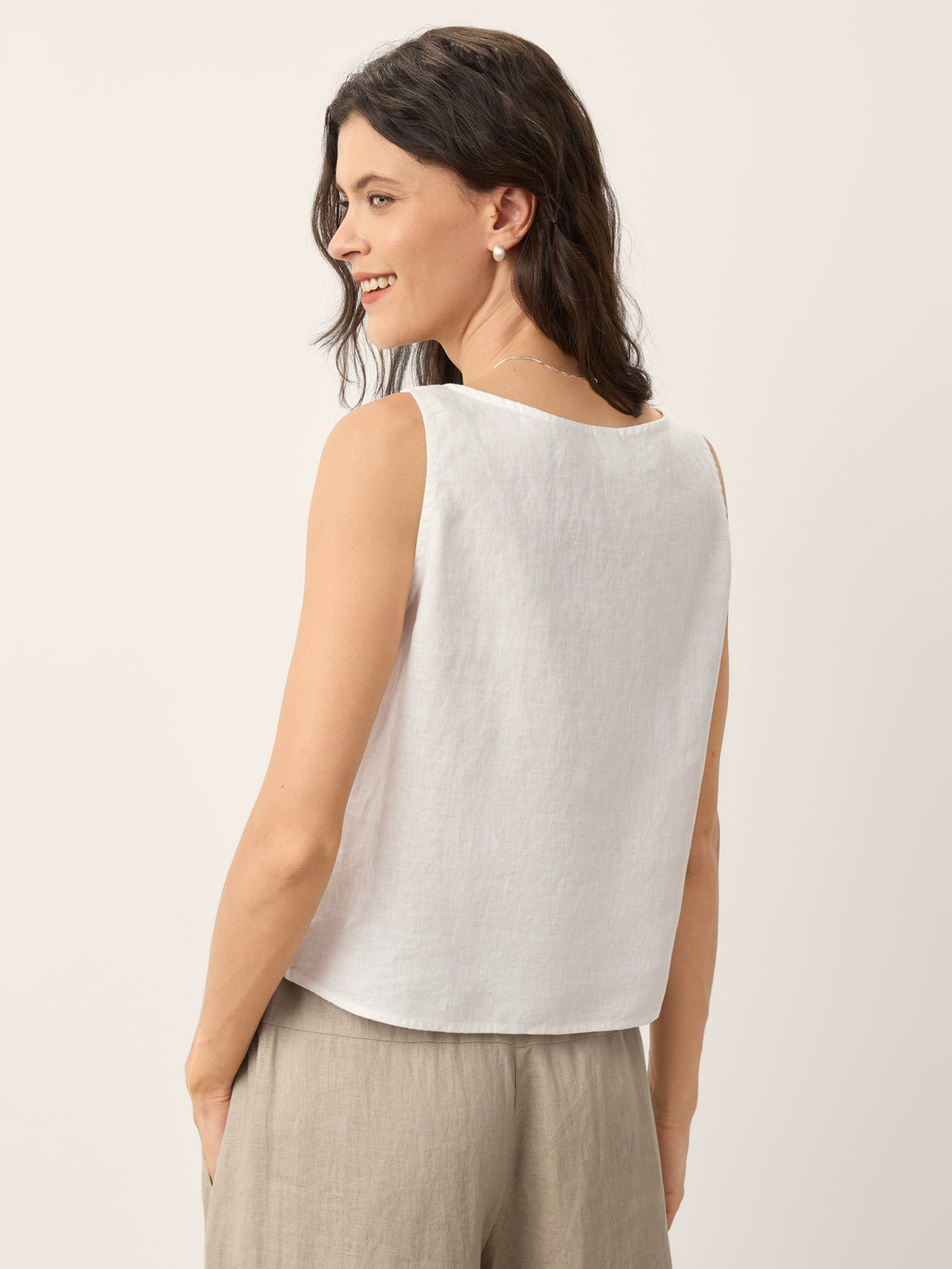 100% Linen Semi-Sheer V-Neck Tank Top