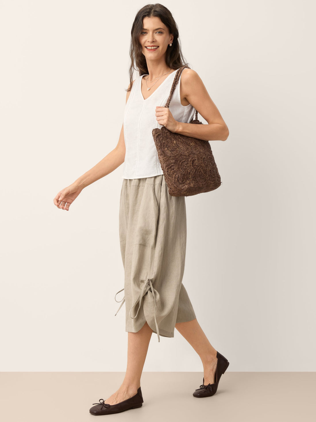 100% Linen Semi-Sheer V-Neck Tank Top