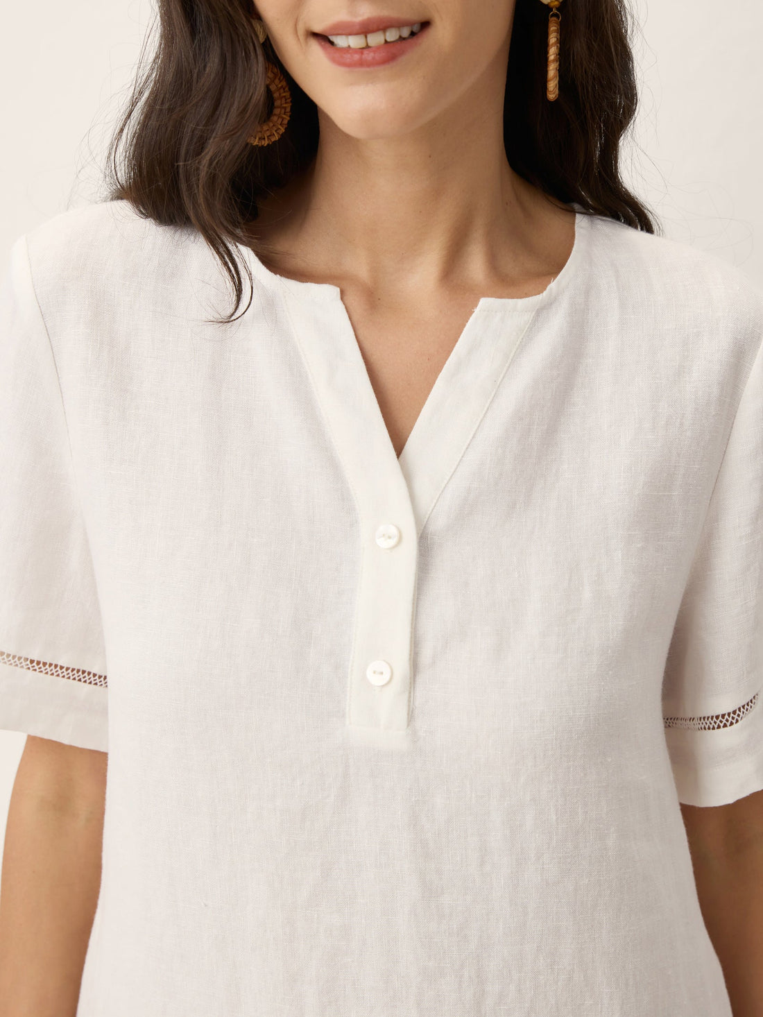 100% Linen V-Neck Mini Dress with Side Pockets