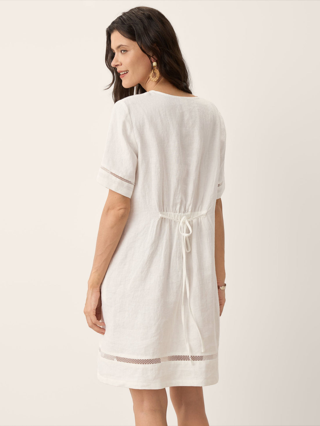 100% Linen V-Neck Mini Dress with Side Pockets