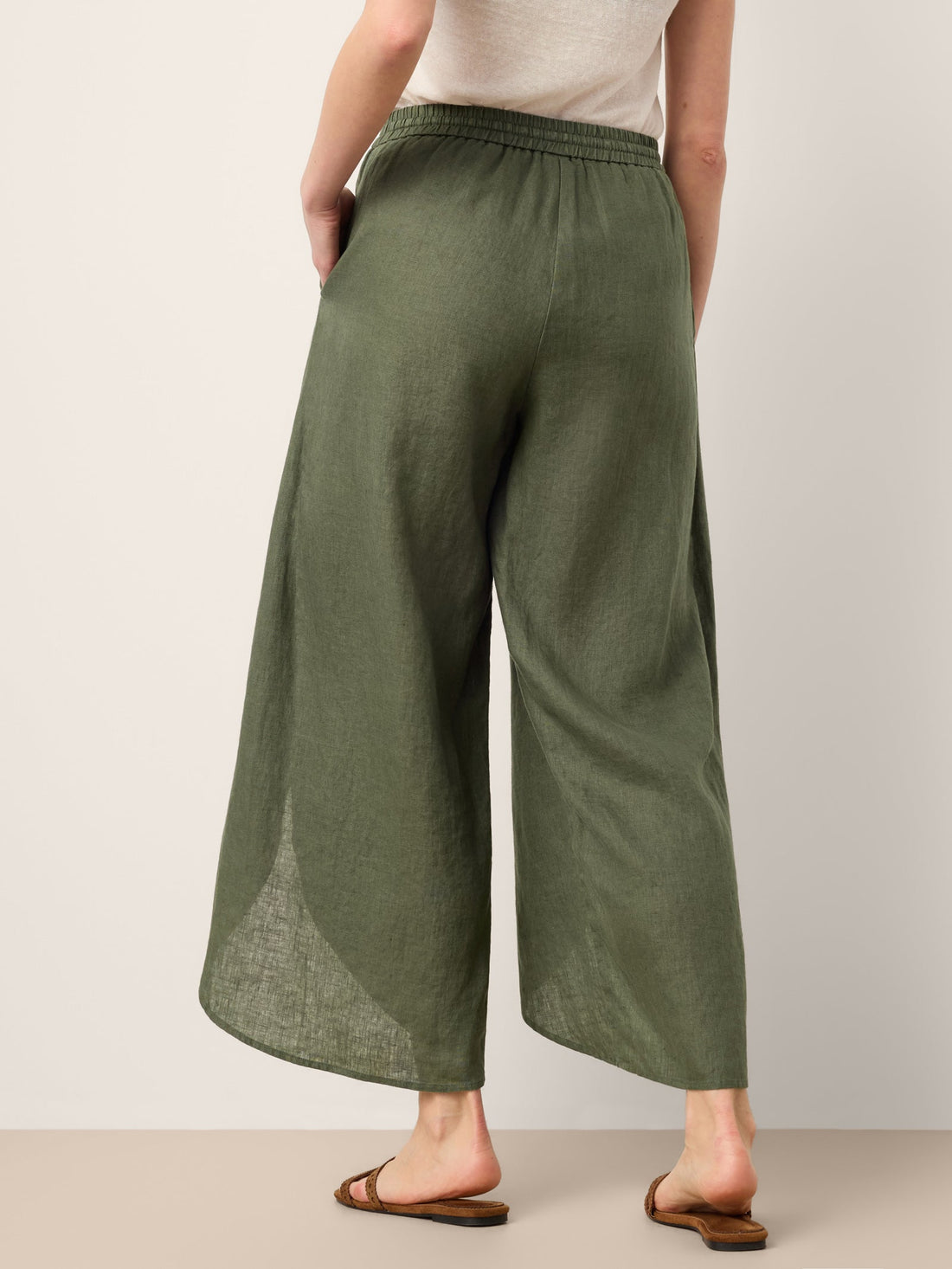 100% Linen Elastic-Waist Wide-Leg Pants