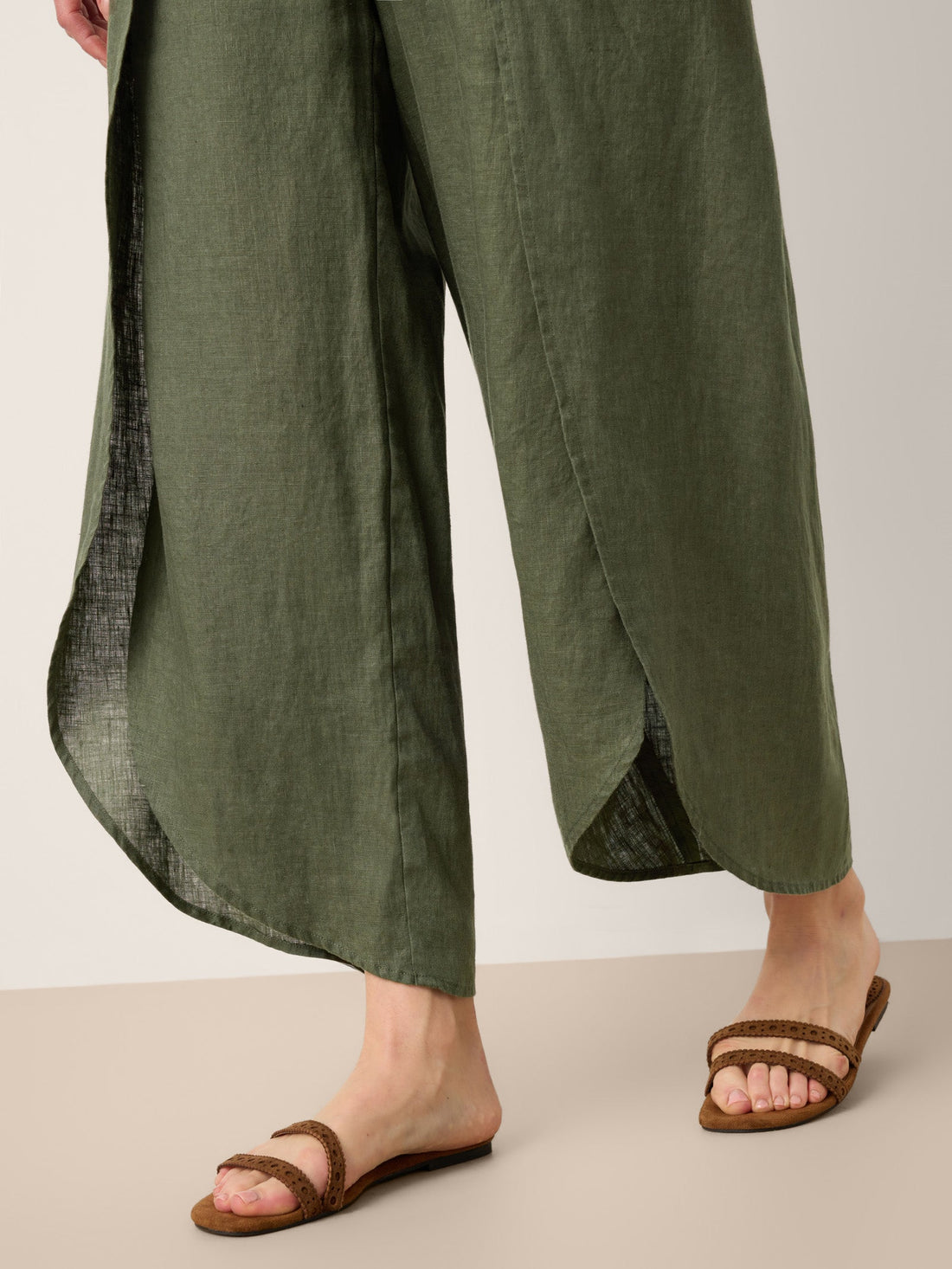 100% Linen Elastic-Waist Wide-Leg Pants