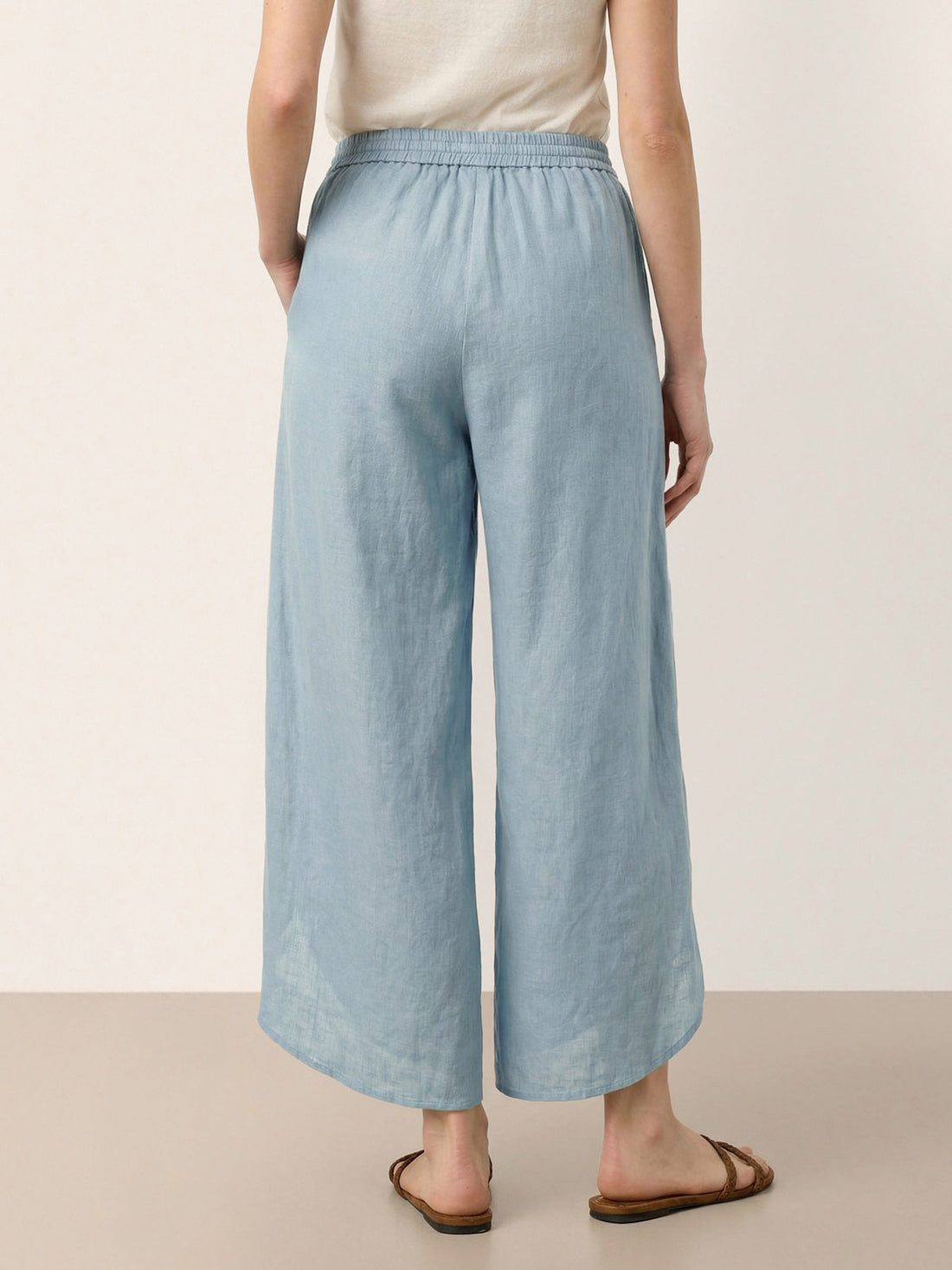 100% Linen Elastic-Waist Wide-Leg Pants