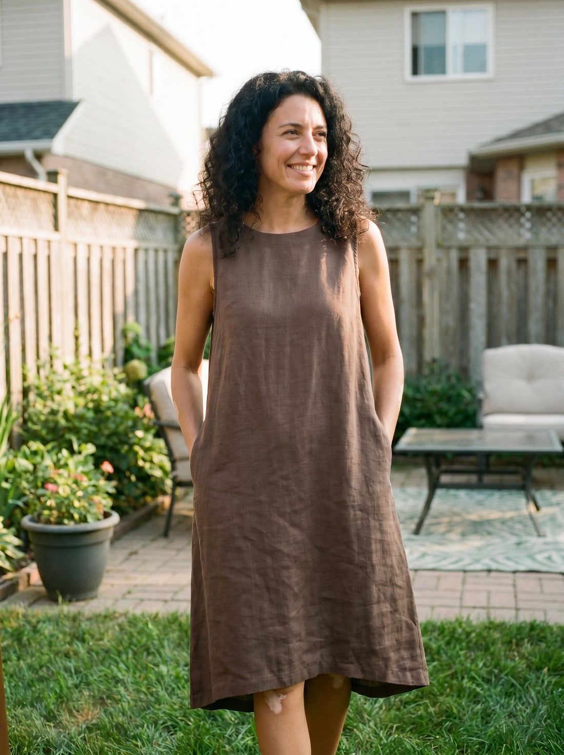 100% Linen Sleeveless Round Neck Midi Dress