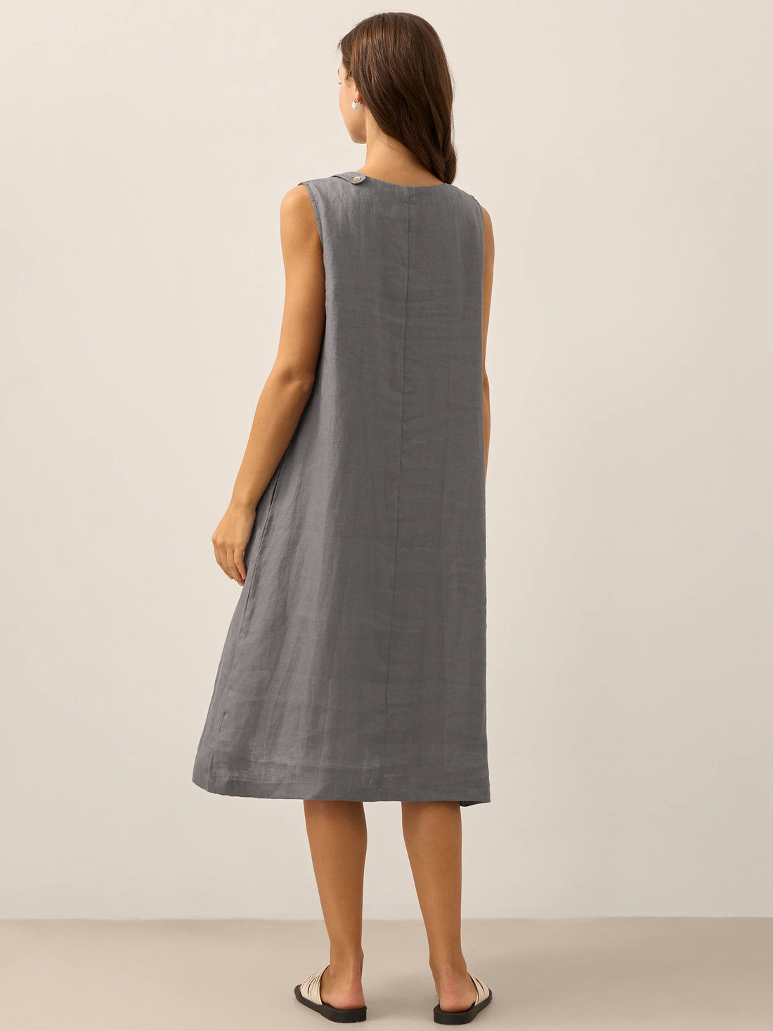 100% Linen Sleeveless Round Neck Midi Dress