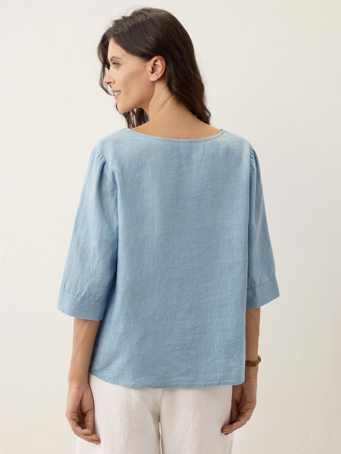 100% Linen Relaxed-Fit Button Detail Blouse