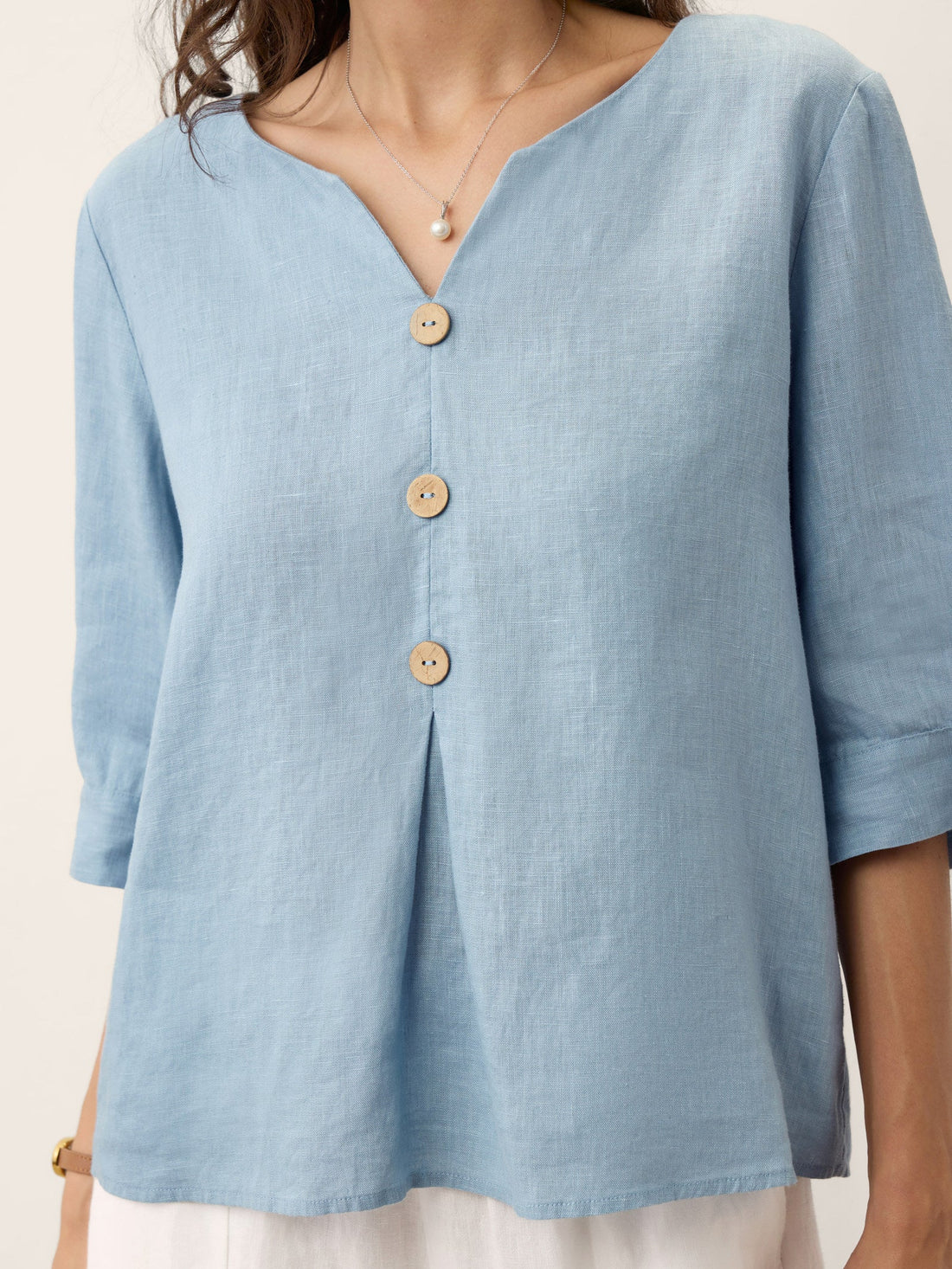 100% Linen Relaxed-Fit Button Detail Blouse