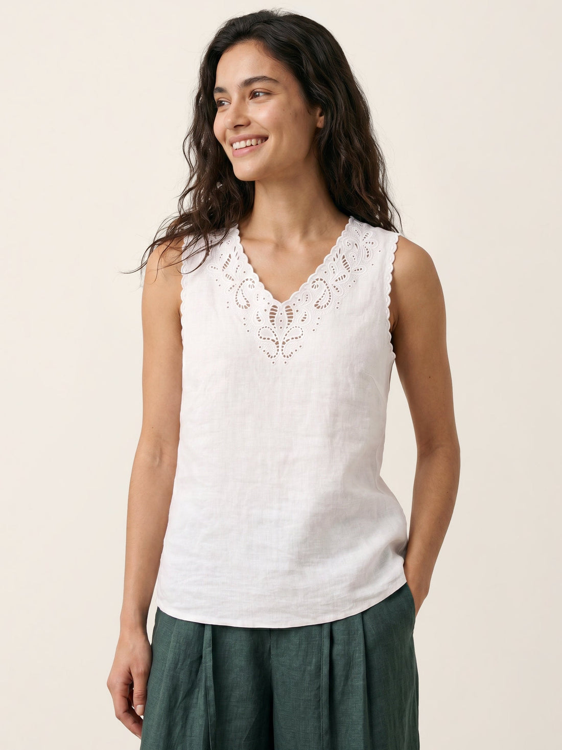 100% Linen Semi-Sheer V-Neck Tank