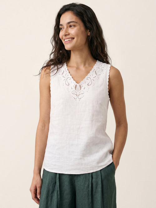 100% Linen Semi-Sheer V-Neck Tank