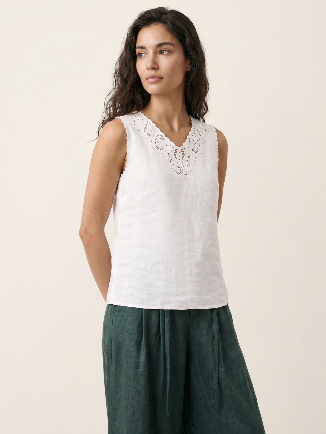 100% Linen Semi-Sheer V-Neck Tank