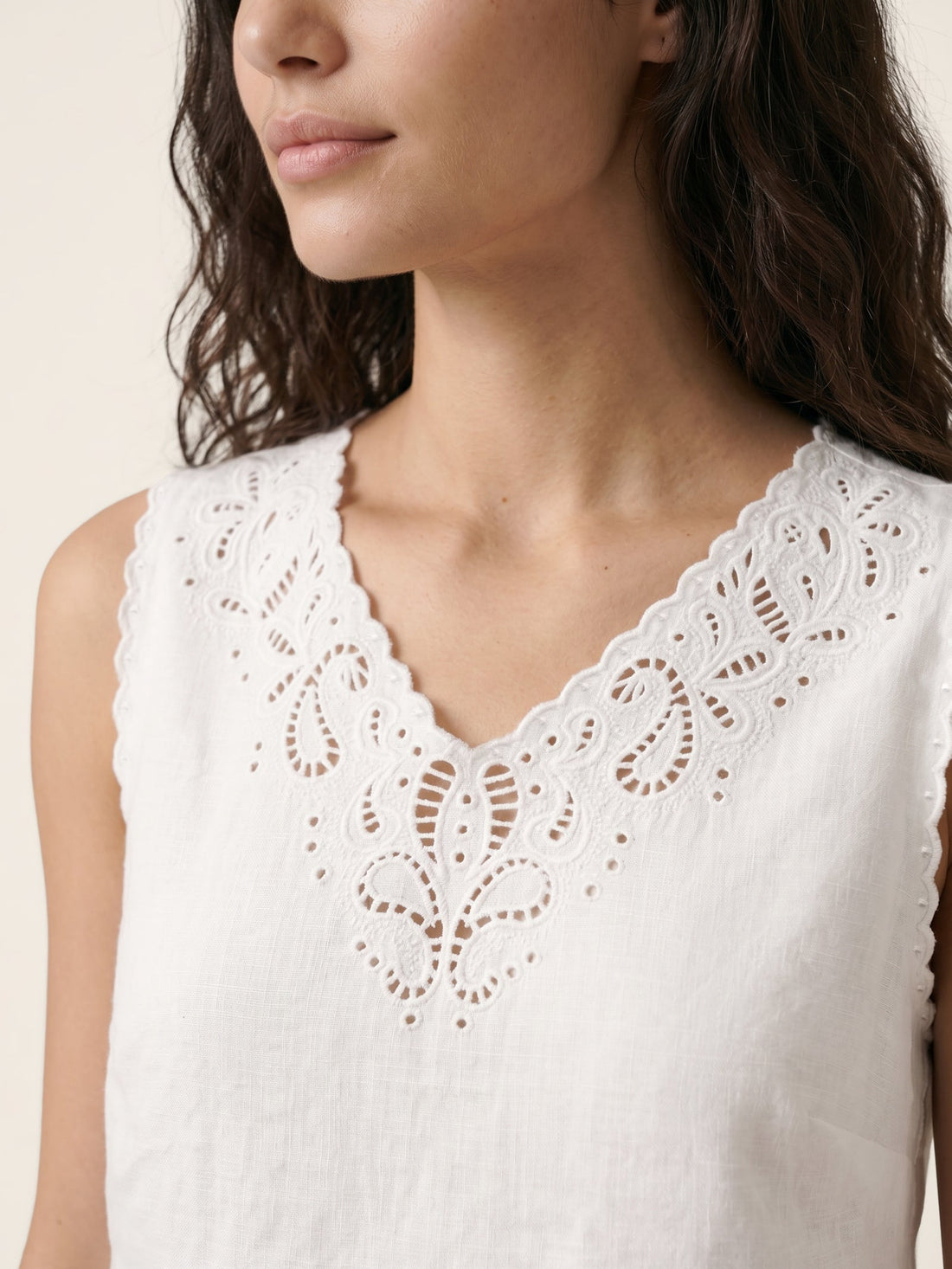 100% Linen Semi-Sheer V-Neck Tank