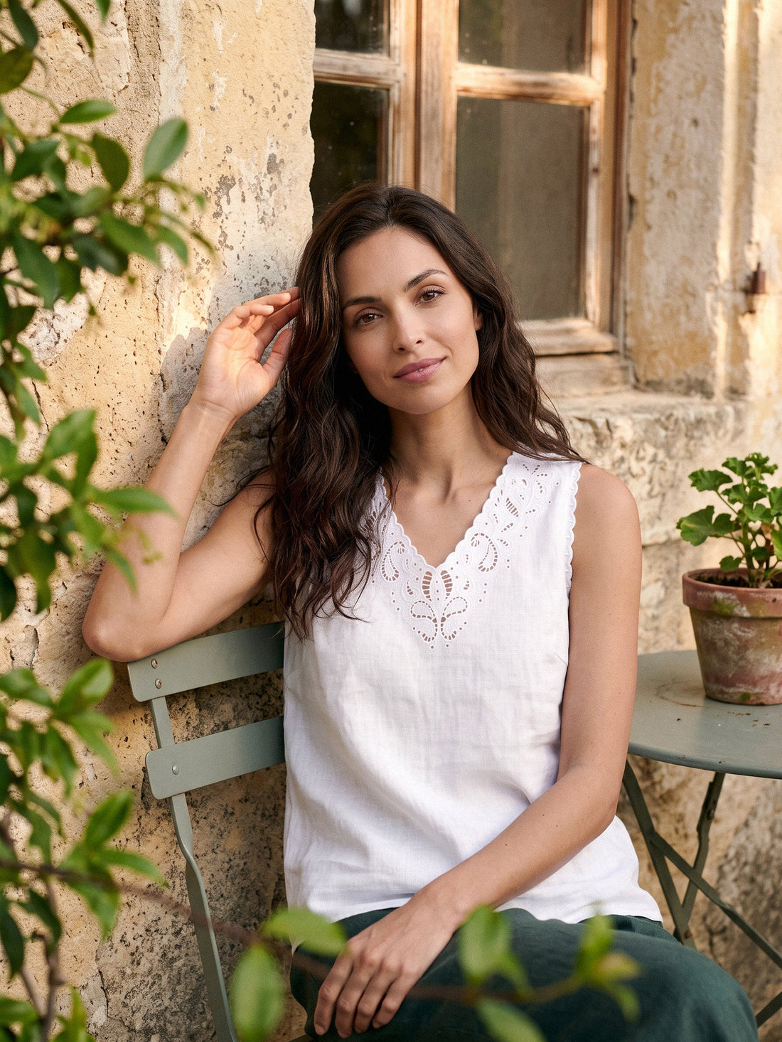 100% Linen Semi-Sheer V-Neck Tank