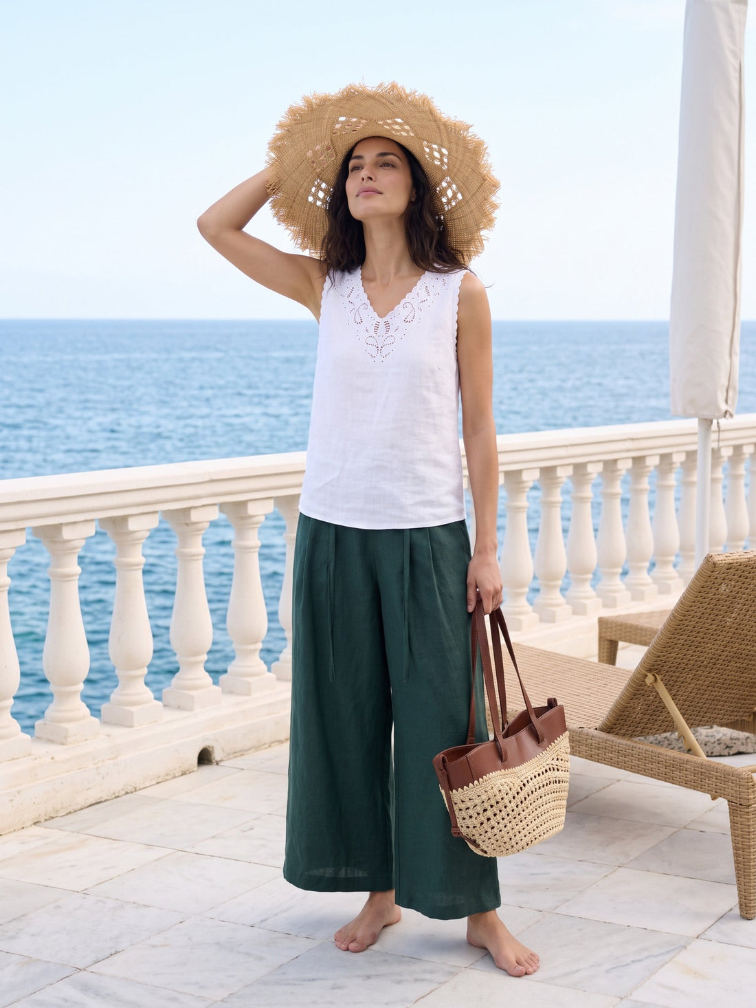 100% Linen Semi-Sheer V-Neck Tank