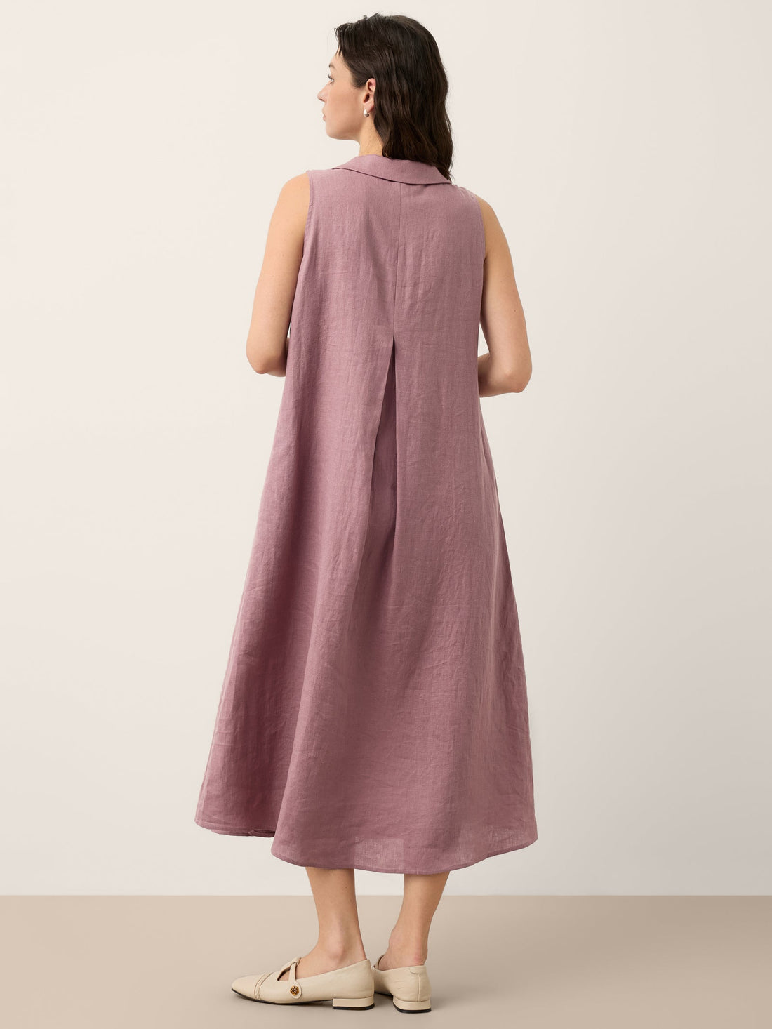 100% Linen Pleated Sleeveless Midi Dress
