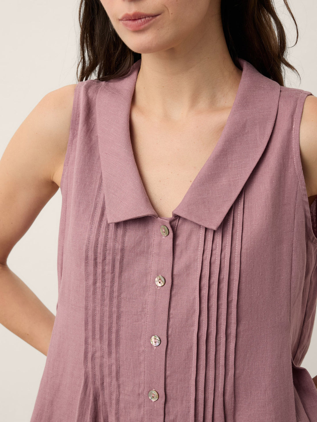 100% Linen Pleated Sleeveless Midi Dress