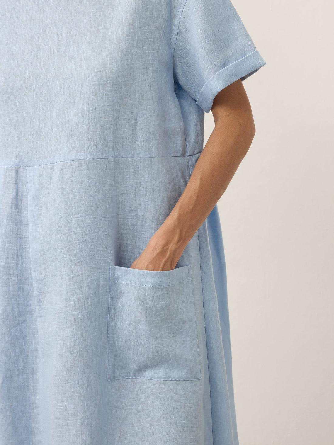 100% Linen Short Sleeve A-Line Midi Dress