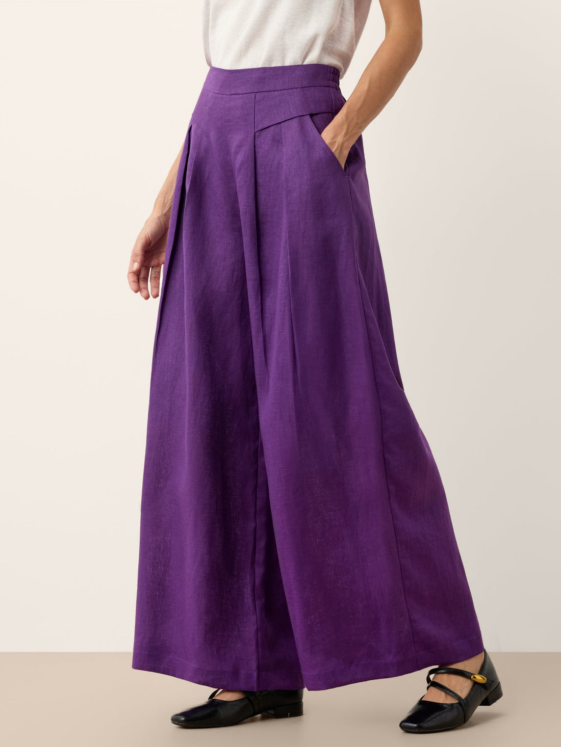 100% Linen Pleated High Rise Wide Leg Pants