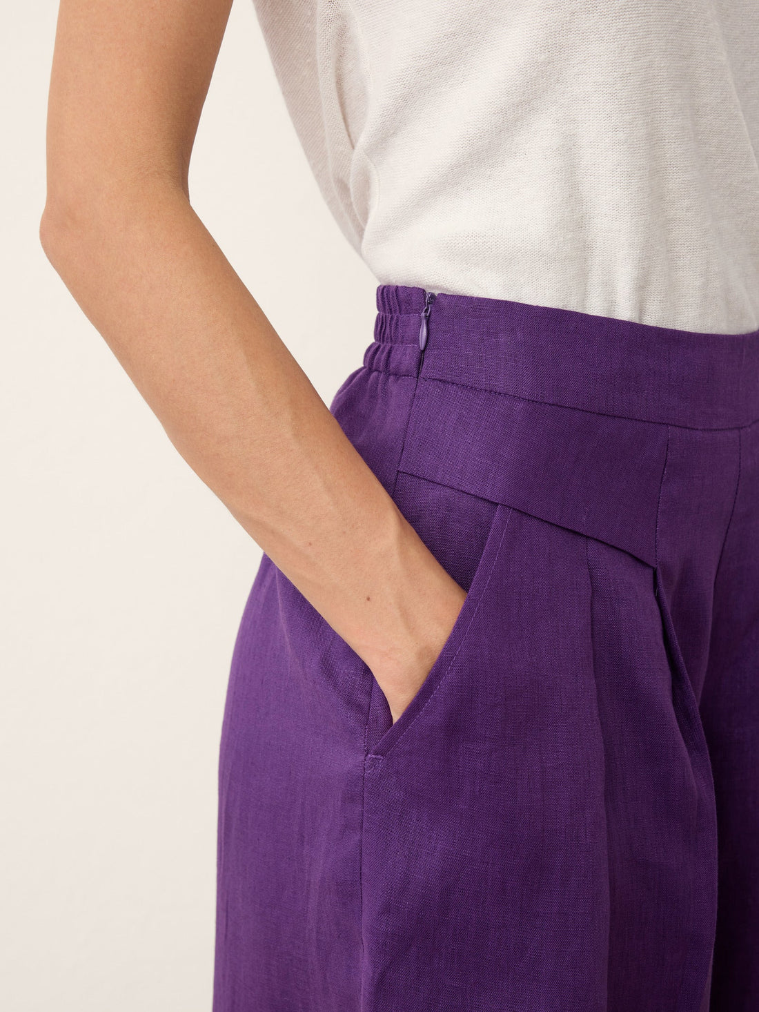 100% Linen Pleated High Rise Wide Leg Pants