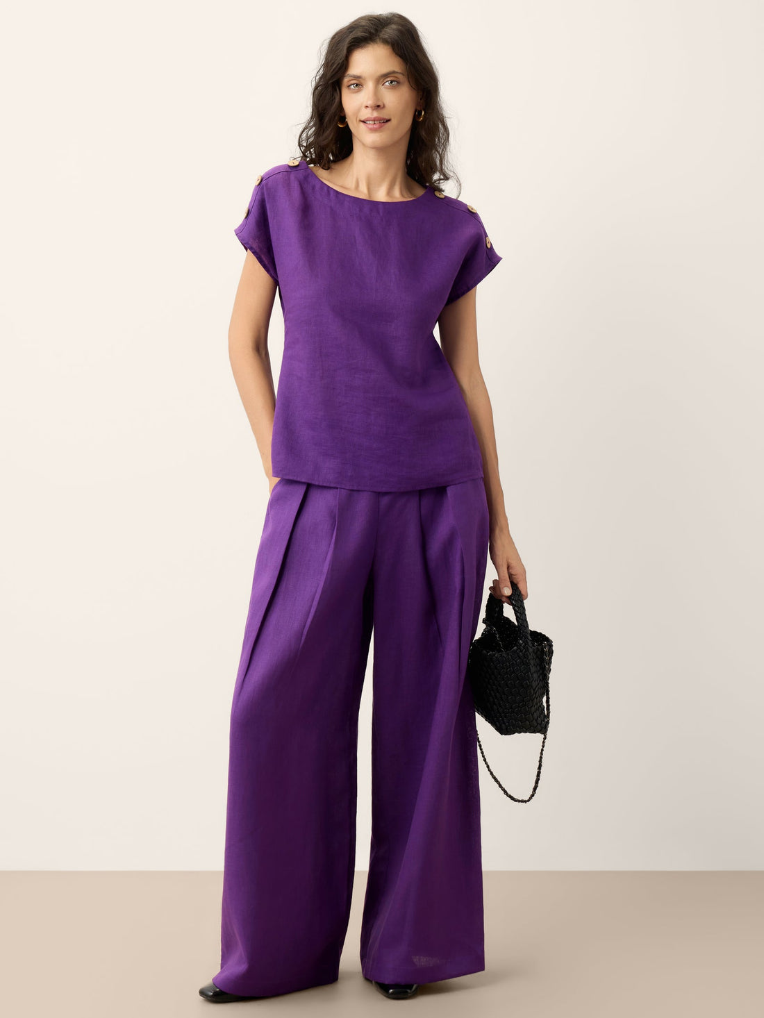 100% Linen Pleated High Rise Wide Leg Pants