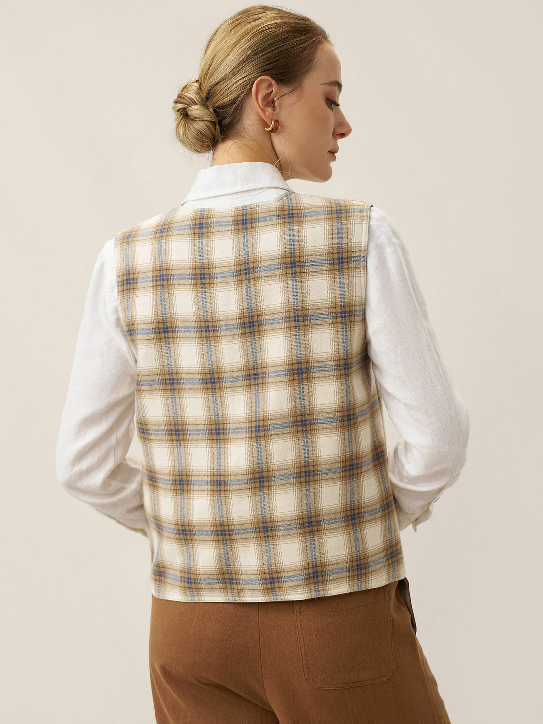 100% Linen Reversible Denim-Texture V-Neck Vest
