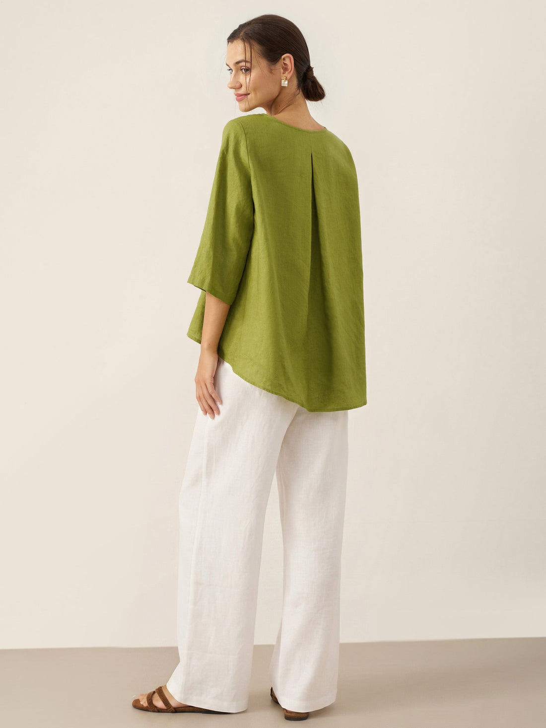 100% Linen Round Neck Half-Sleeve Blouse