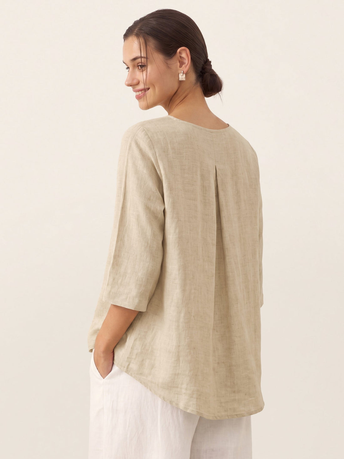 100% Linen Round Neck Half-Sleeve Blouse