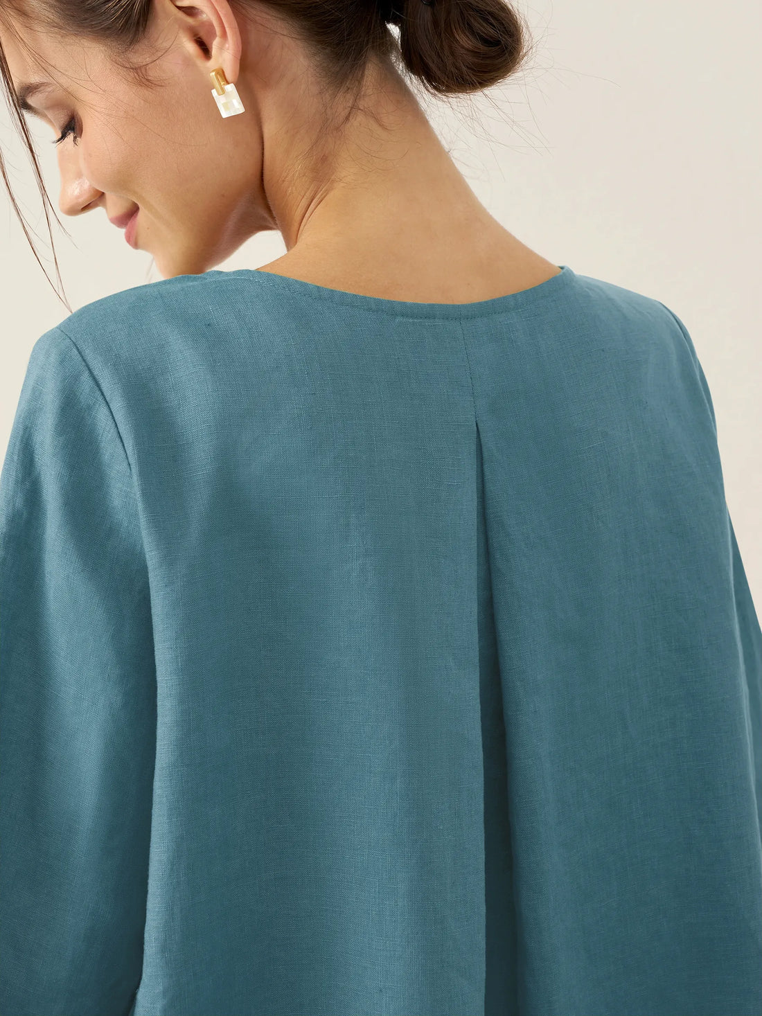 100% Linen Round Neck Half-Sleeve Blouse