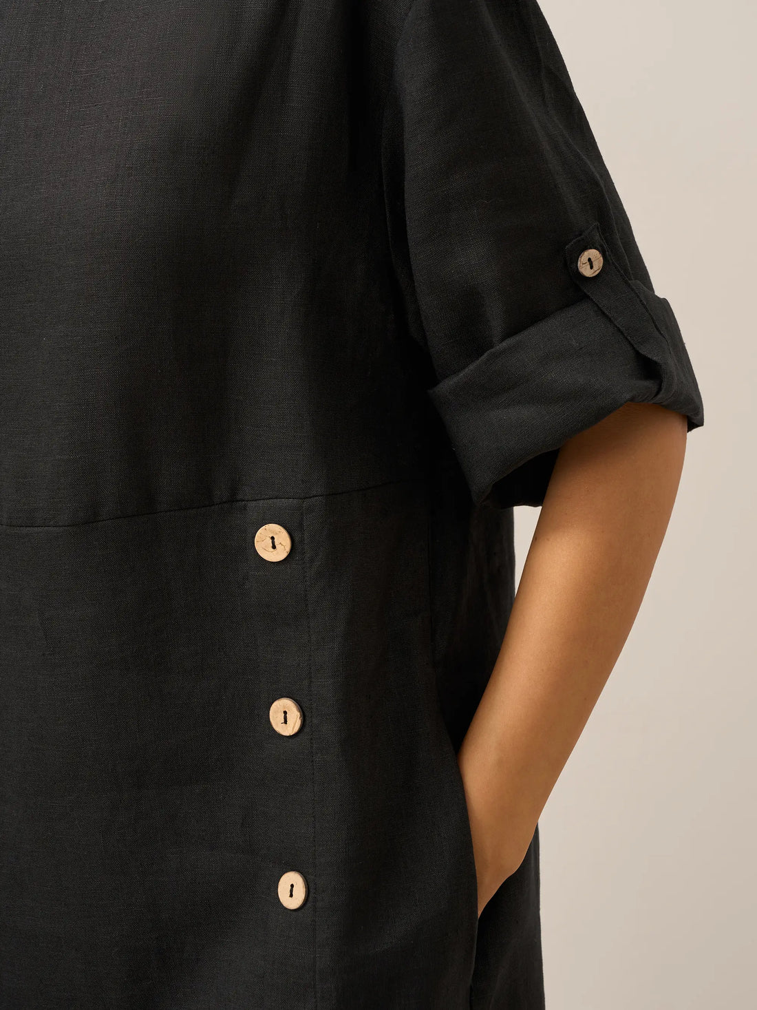 100% Linen Asymmetric Round Neck Midi Dress