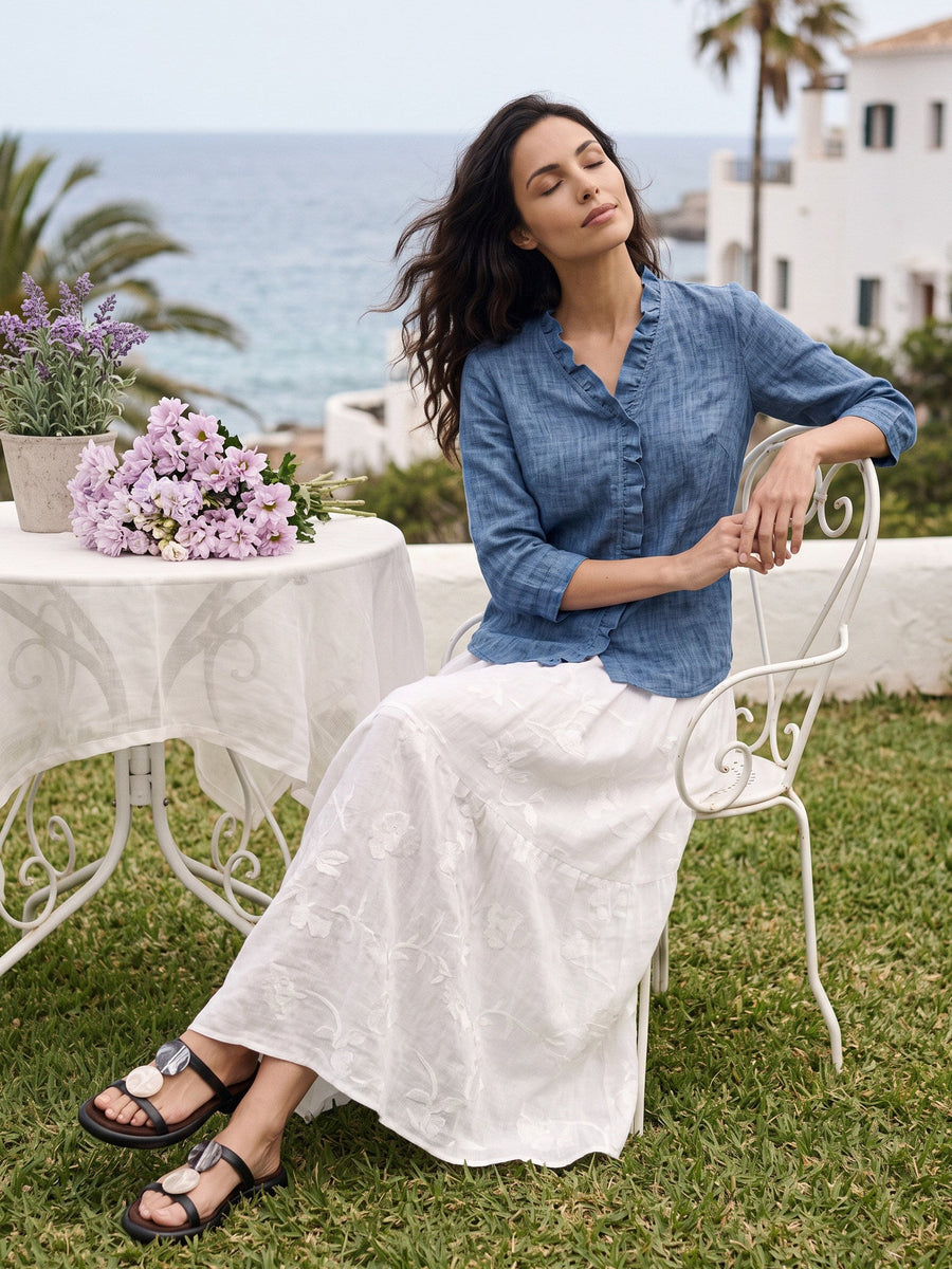 100% Linen V-Neck Three-Quarter Sleeve Shirt