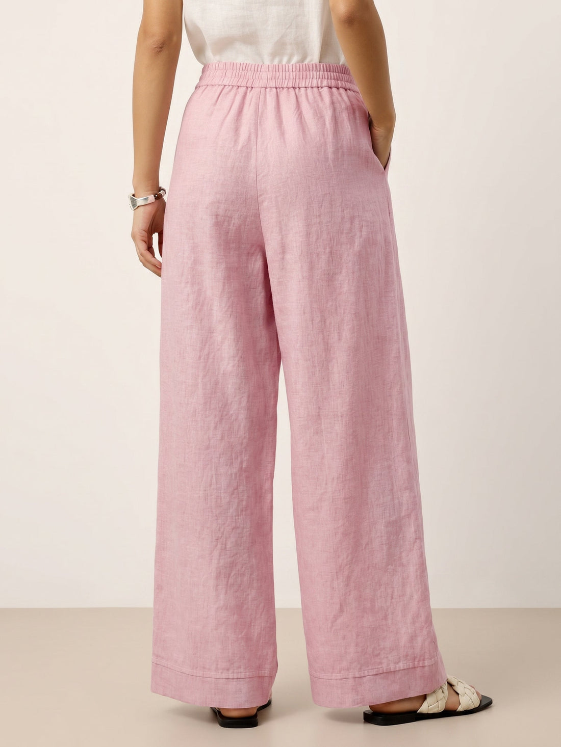 Linen Wide-Leg Pants with Welt Pockets