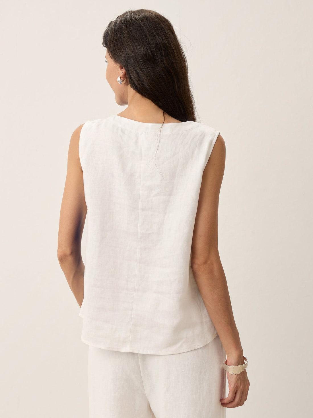 100% Linen Tailored Top with Decorative Buttons